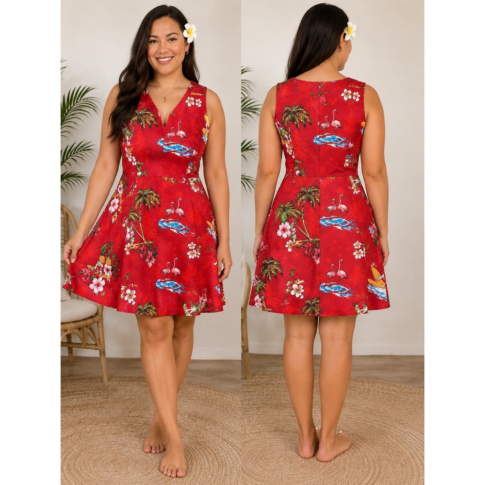 Vintage Hawaii Hangover Graphic Print Cotton Dress Island Surf Christmas Size XL